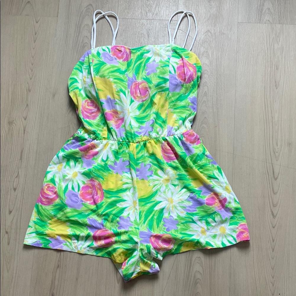 3XHost Pick💚Orvis Floral Green and Yellow One Piece